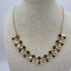 J Crew Gold Tone Blue Crystal and AB Yellow Crystal Statement Necklace